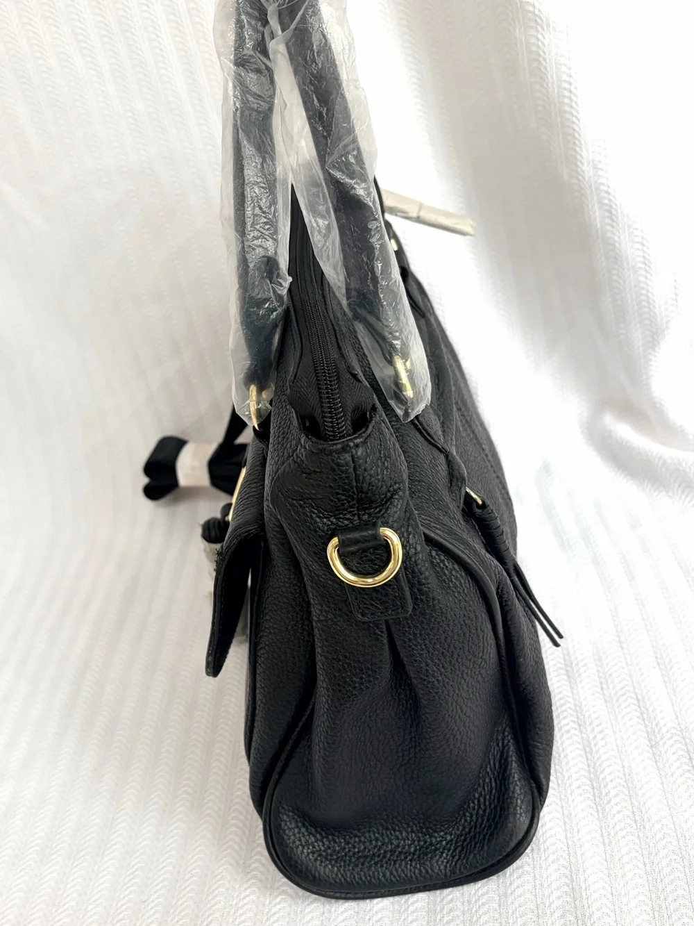 NWT!  M. London Black Leather Satchel Handbag with Crossbody, Tassel Detail